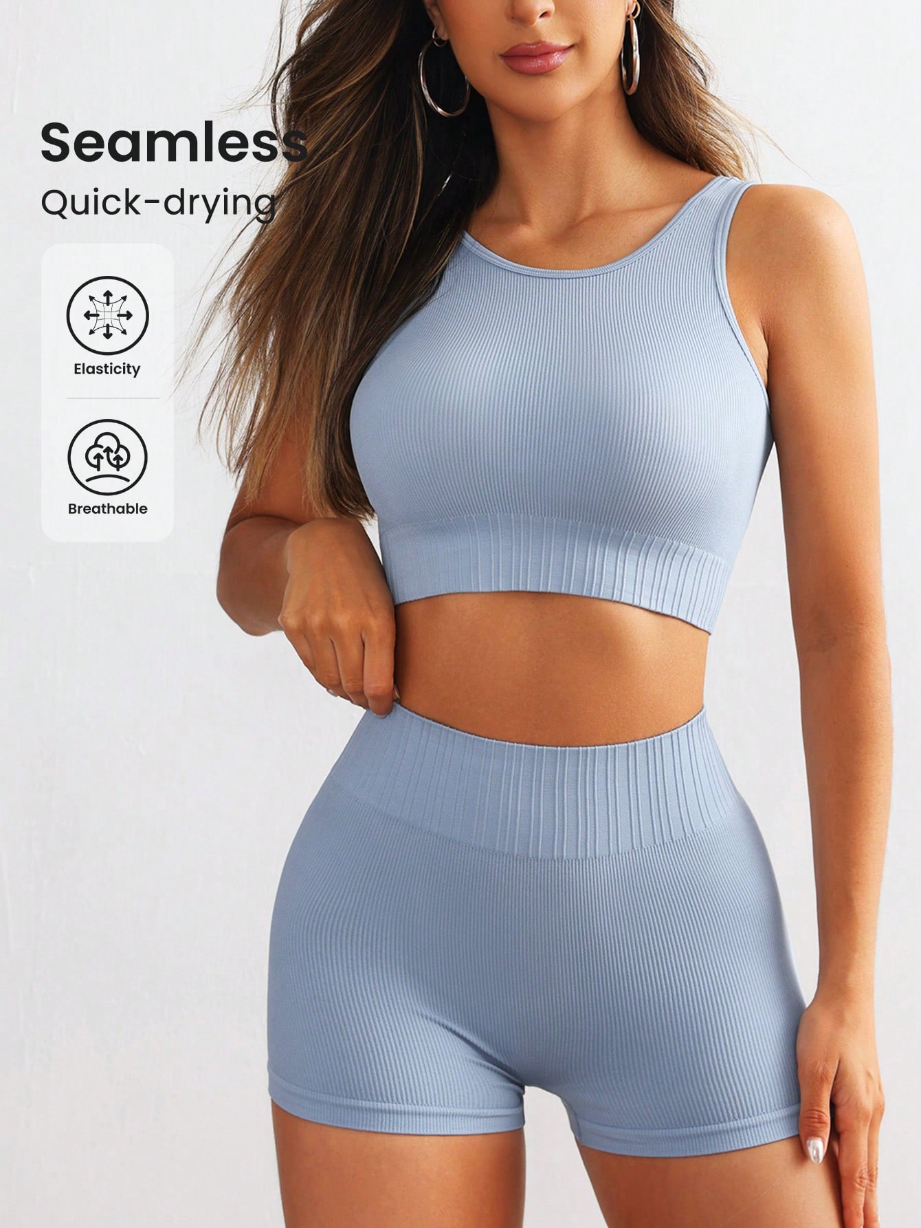 Aquatic Gym - Dames Seamless Geribbelde Yoga Set Mouwloos